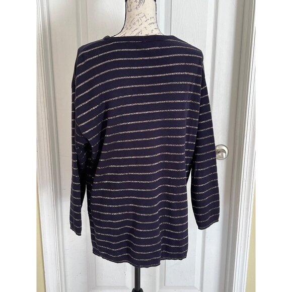 Vintage Saks Fifth Avenue  Navy Blue Metallic Stripes Crewneck Sweater Medium 80 - Picture 5 of 9